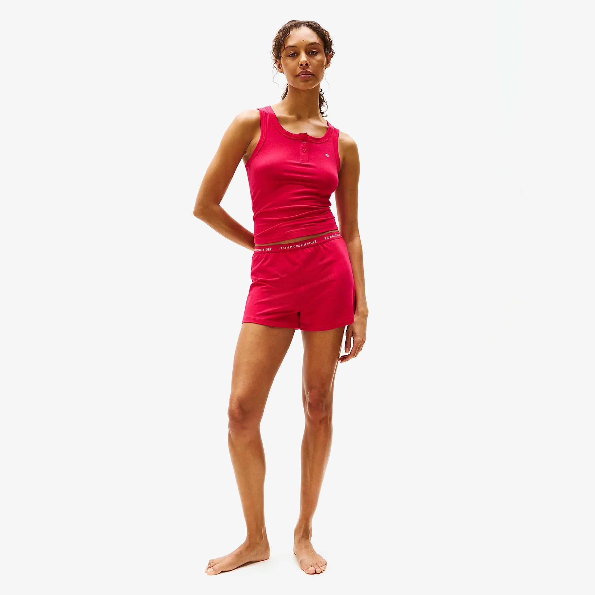 Tommy Hilfiger LOGO Womens Racerback Pyjama Set Vivacious Pink