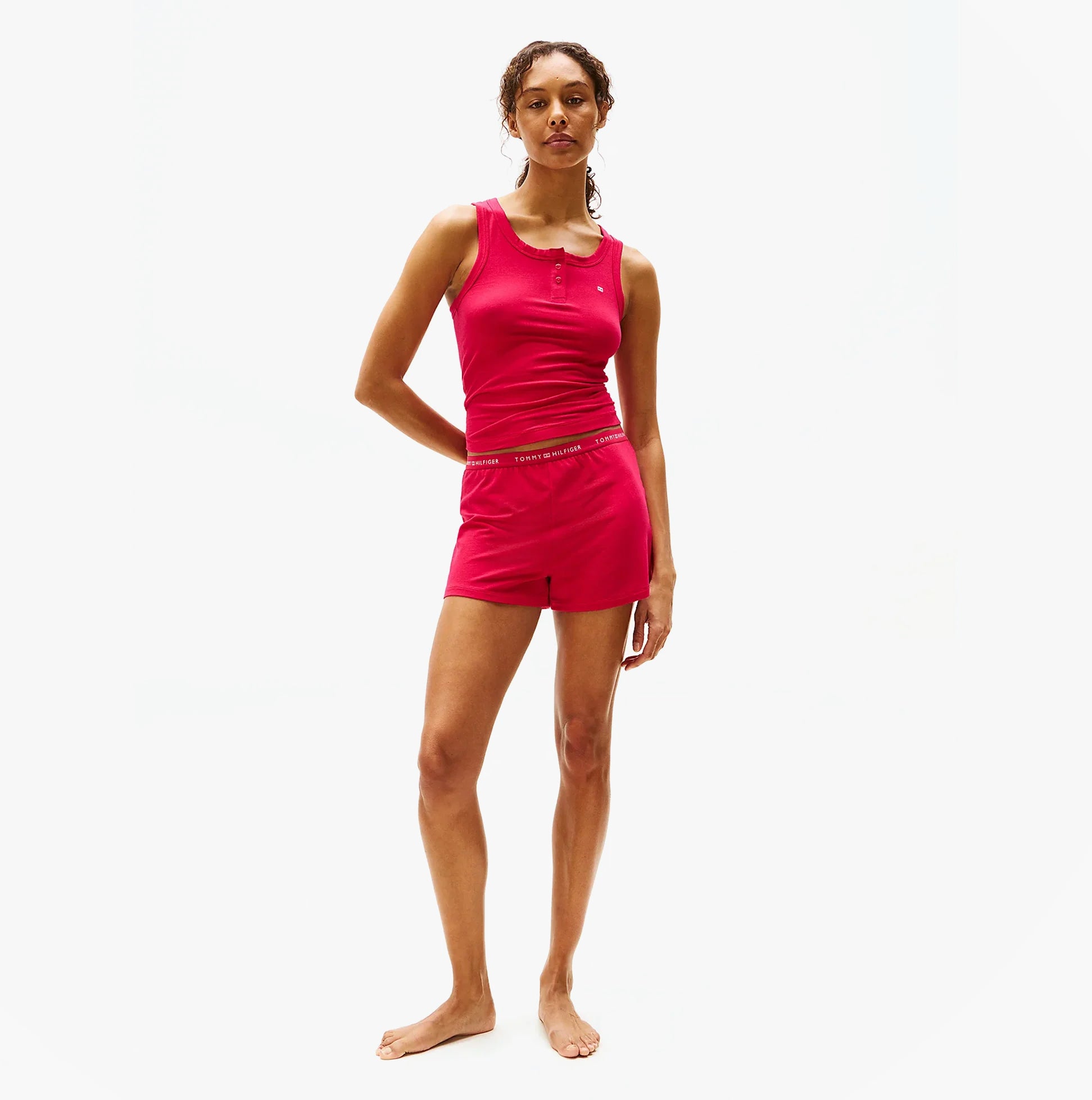 Tommy Hilfiger LOGO Womens Racerback Pyjama Set Vivacious Pink