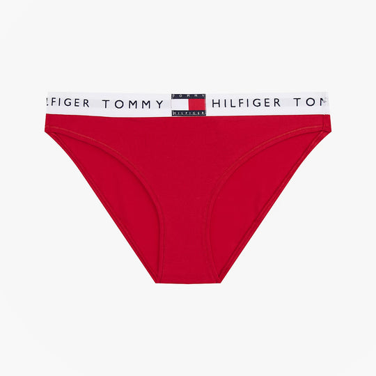 Tommy Hilfiger HERITAGE Womens Briefs Primary Red front view with Tommy Hilfiger logo elasticated waistband.