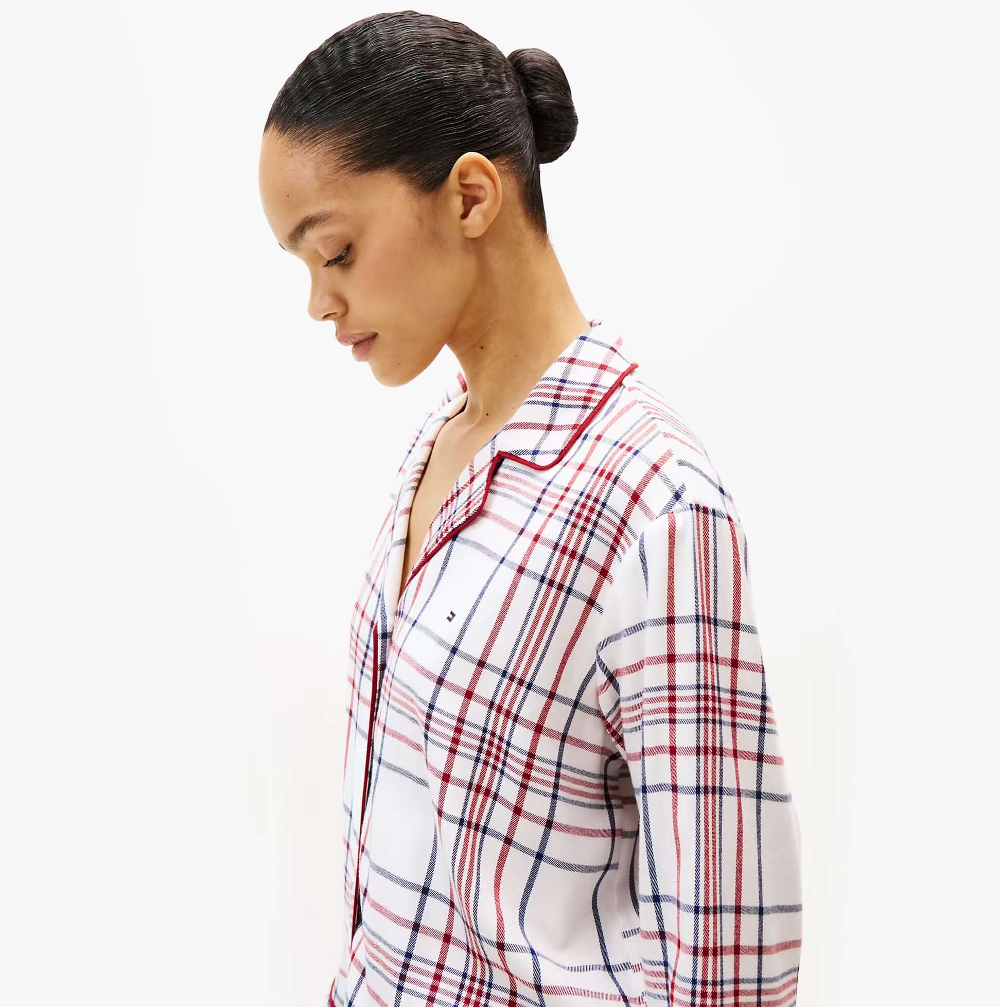 Tommy Hilfiger GIFT LS FLNL SHIRT S Womens Pyjama Set City Plaid Ivory Silk