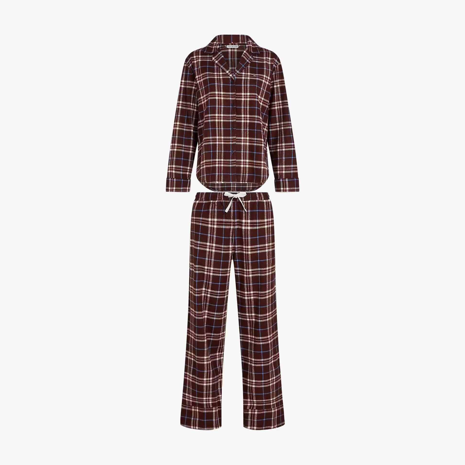 Tommy Hilfiger LS FLNL SHIRT PJ PAN Womens Set Tartan Reiker Burgundy