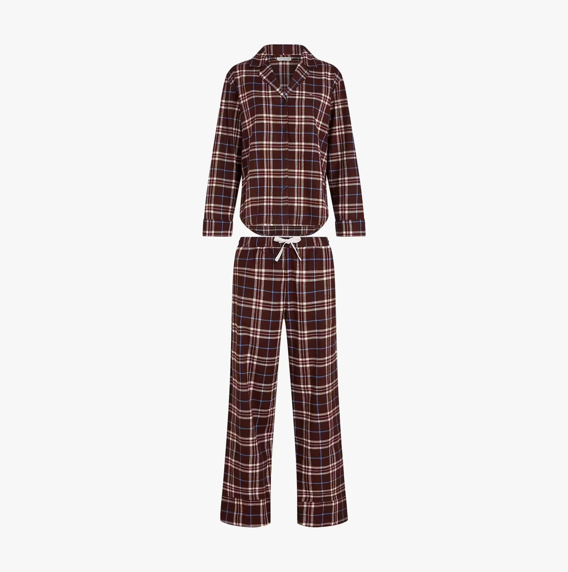 Tommy Hilfiger LS FLNL SHIRT PJ PAN Womens Set Tartan Reiker Burgundy