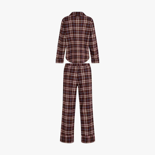 Tommy Hilfiger LS FLNL SHIRT PJ PAN Womens Set Tartan Reiker Burgundy back view, showcasing plaid pattern and fit.