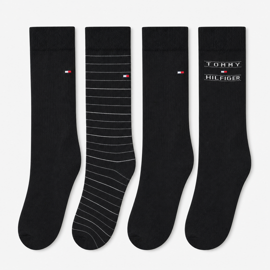 Tommy Hilfiger 4 Pack Giftbox Tommy Stripe Mens Crew Socks Black