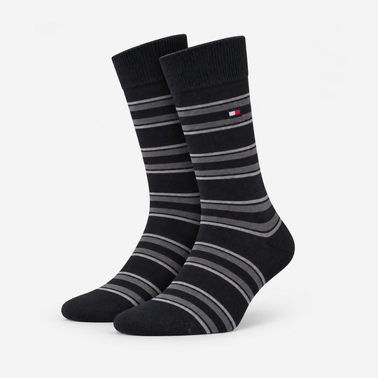 Tommy Hilfiger 3 Pack Giftbox Monogram Stripe Mens Crew Socks Black