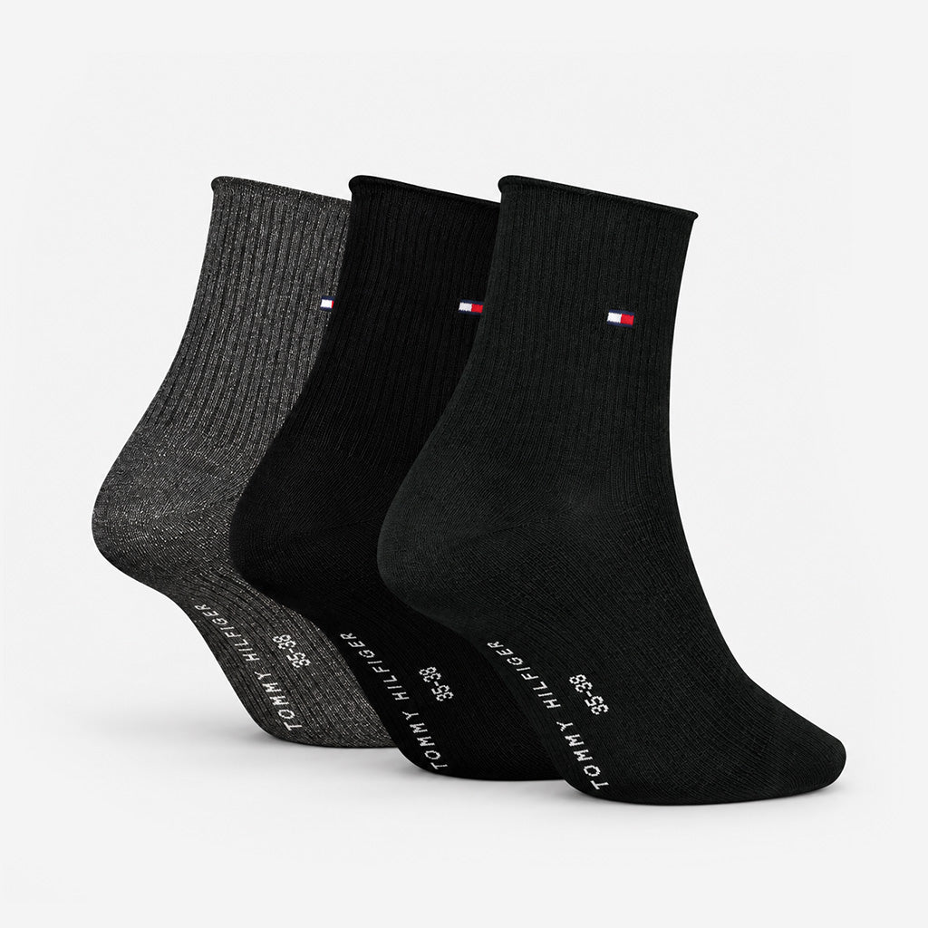 Tommy Hilfiger 3 Pack Giftbox Lurex Womens Crew Socks Black