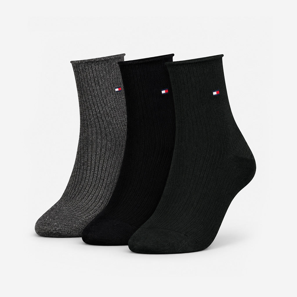Tommy Hilfiger 3 Pack Giftbox Lurex Womens Crew Socks Black