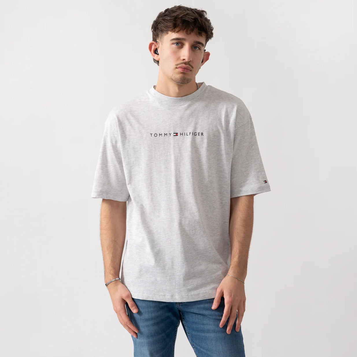 Tommy Hilfiger SS LOGO TEE Mens T-Shirt Ice Grey Heather