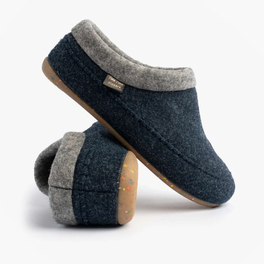Toni Pons ALBONS Womens Wedge Mule Slippers Blue side view showing felt upper and rubber sole.