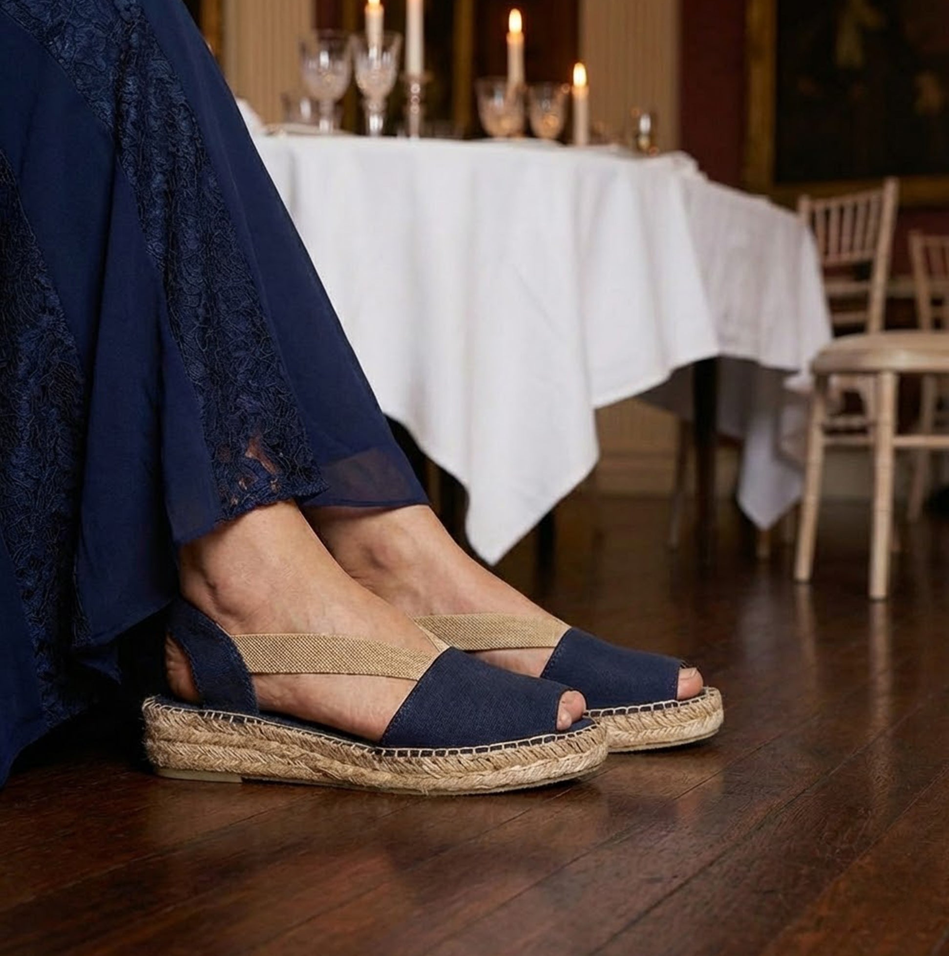 Toni Pons ETNA Womens Leather Open-Toe Espadrilles Navy