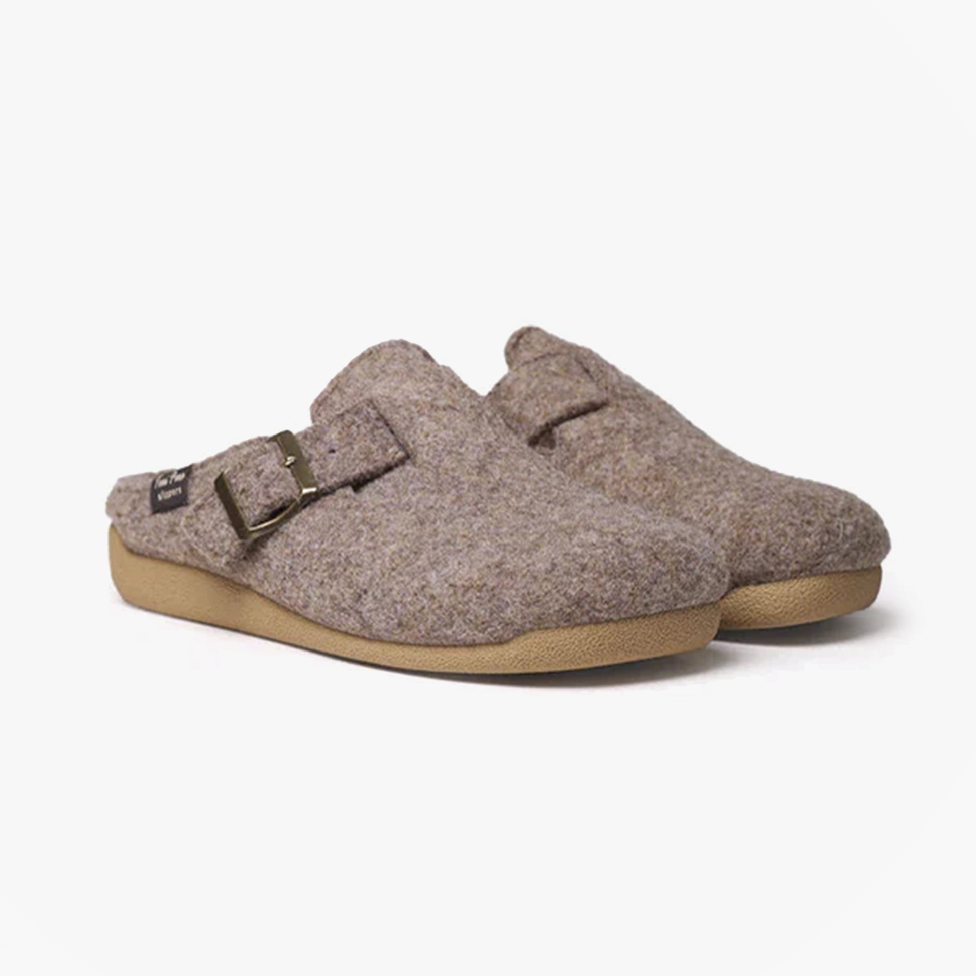 Toni Pons MIMA-FP Womens Mule Slippers Taupe side view showing felt upper and slip-on design.
