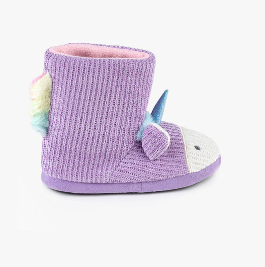 Totes Isotoner TALL UNICORN Kids Boot Slippers Lilac