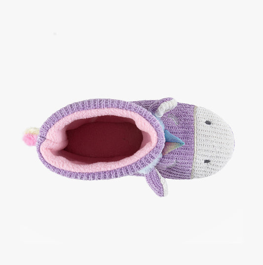 Totes Isotoner TALL UNICORN Kids Boot Slippers Lilac