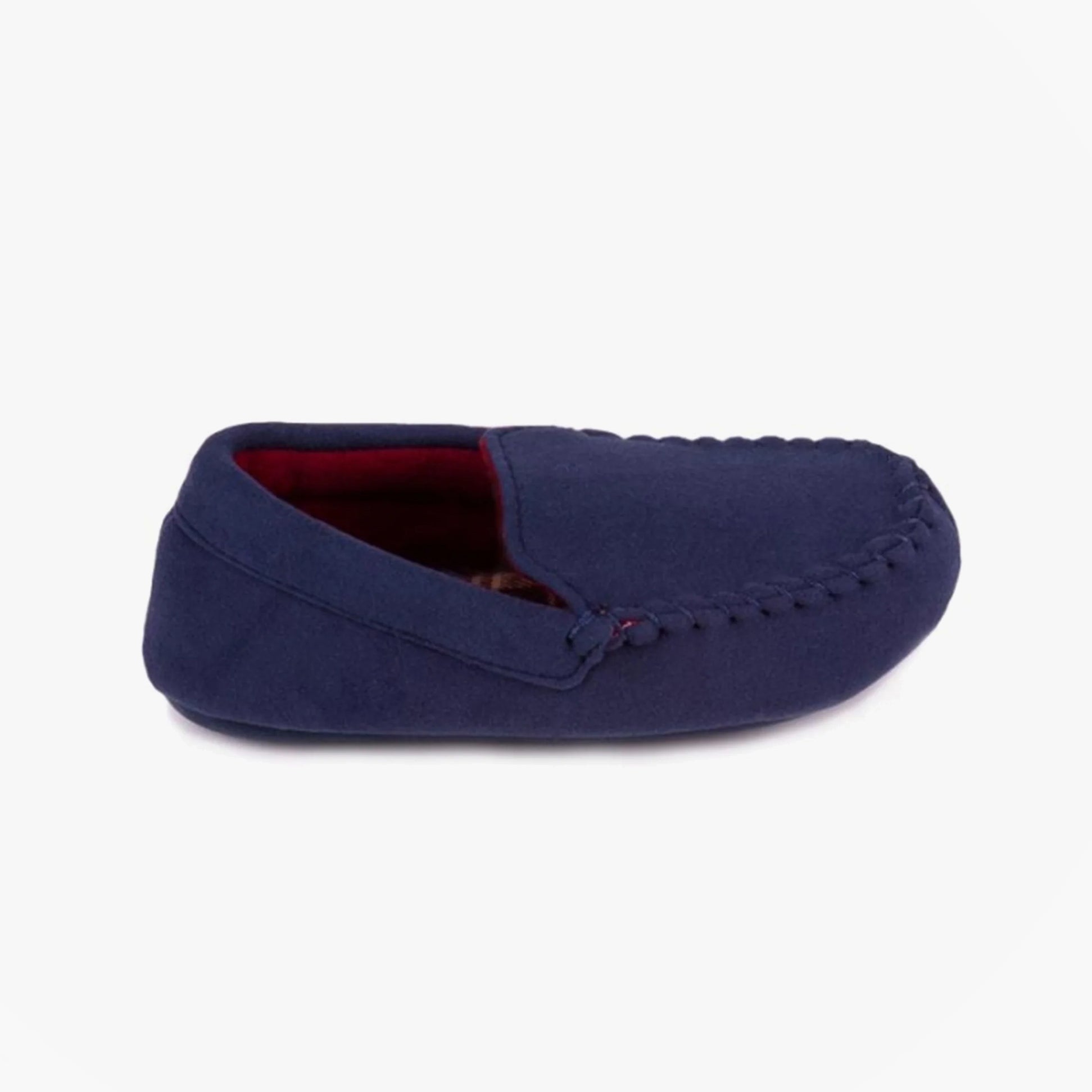 Totes Isotoner MOLESKIN CHECK LINED Boys Moccasin Slippers Navy