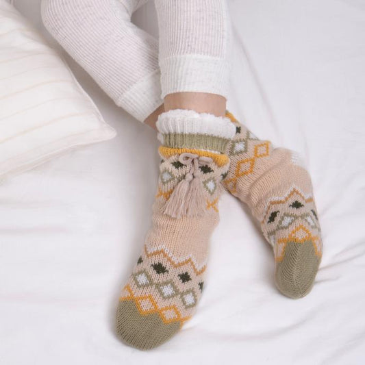 Totes Toasties FAIR ISLE Womens Socks Ochre