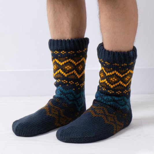 Totes Toasties Fair Isle Slipper Socks  With Fleece Lining Mens Socks Fair Isle