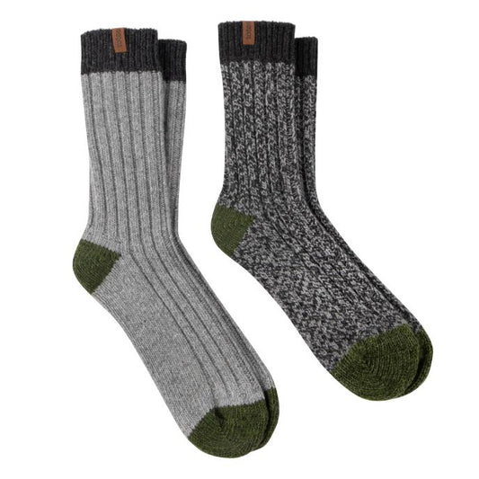 Totes Toasties Chunky Twist Wool Blend Mens Socks Grey / Khaki