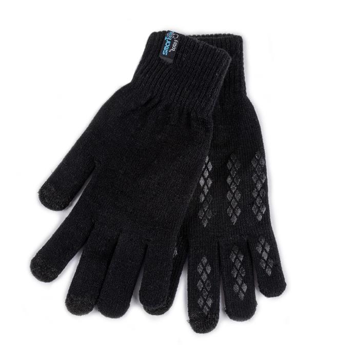 Totes Toasties STRETCH KNITTED Touchscreen Gloves Mens Black