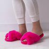 Totes Toasties PLUSH FAUX FUR CROSS OVER Sliders Womens Bright Pink