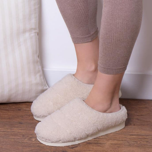 Totes Toasties QUILTED BORG EVA MULE Slippers Womens Cream