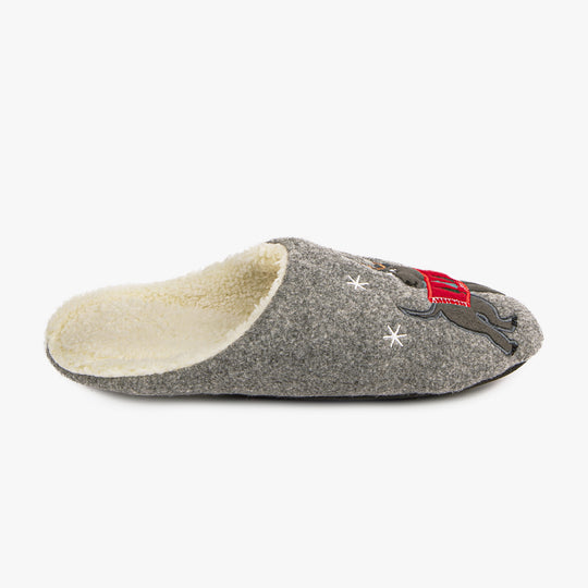 Totes Isotoner NOVELTY DOG Mens Mule Slippers Grey