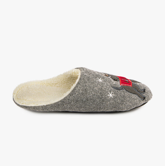 Totes Isotoner NOVELTY Mens Mule Slippers Grey