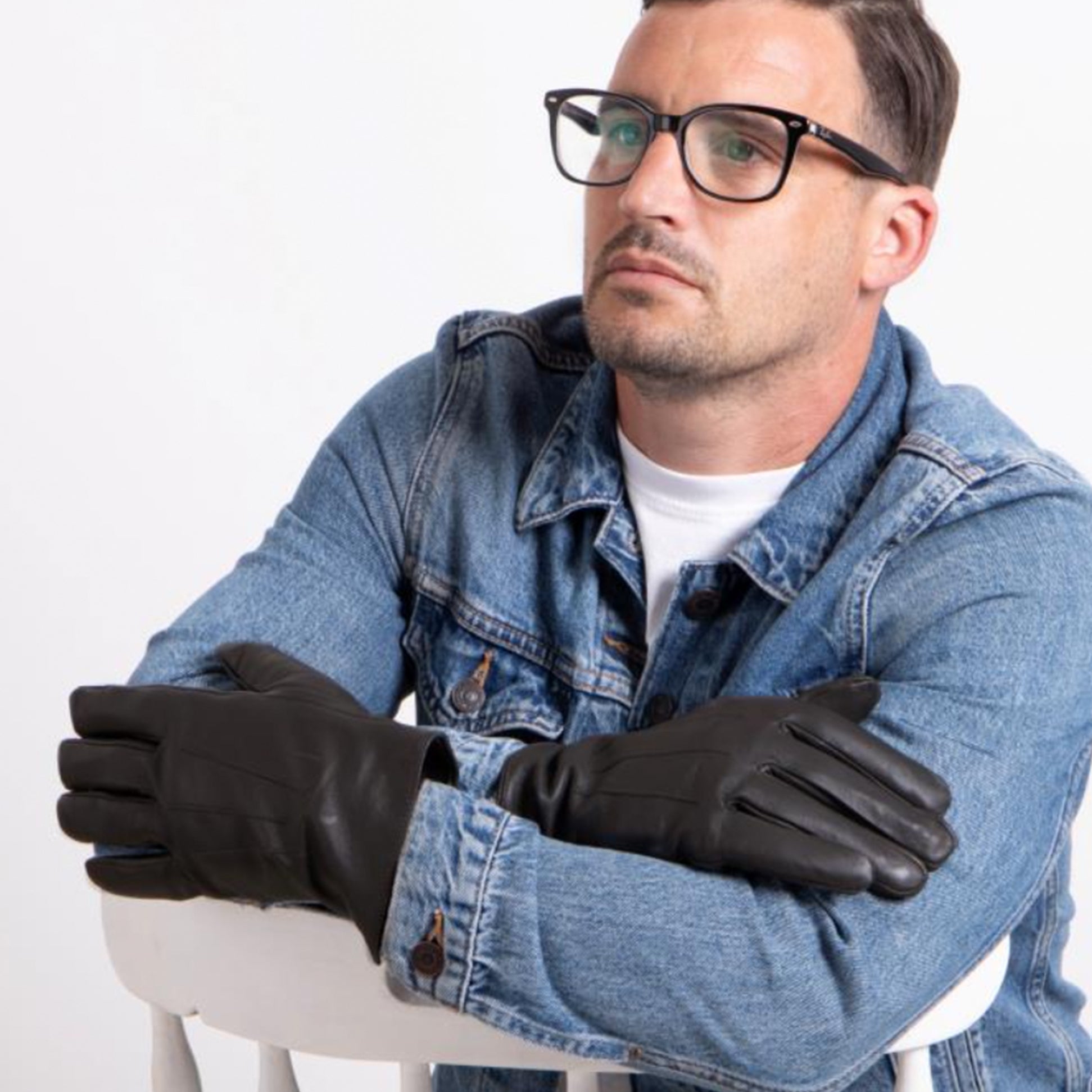 Totes Isotoner SMARTOUCH WATER REPELLENT 3 POINT LEATHER Mens Gloves Black