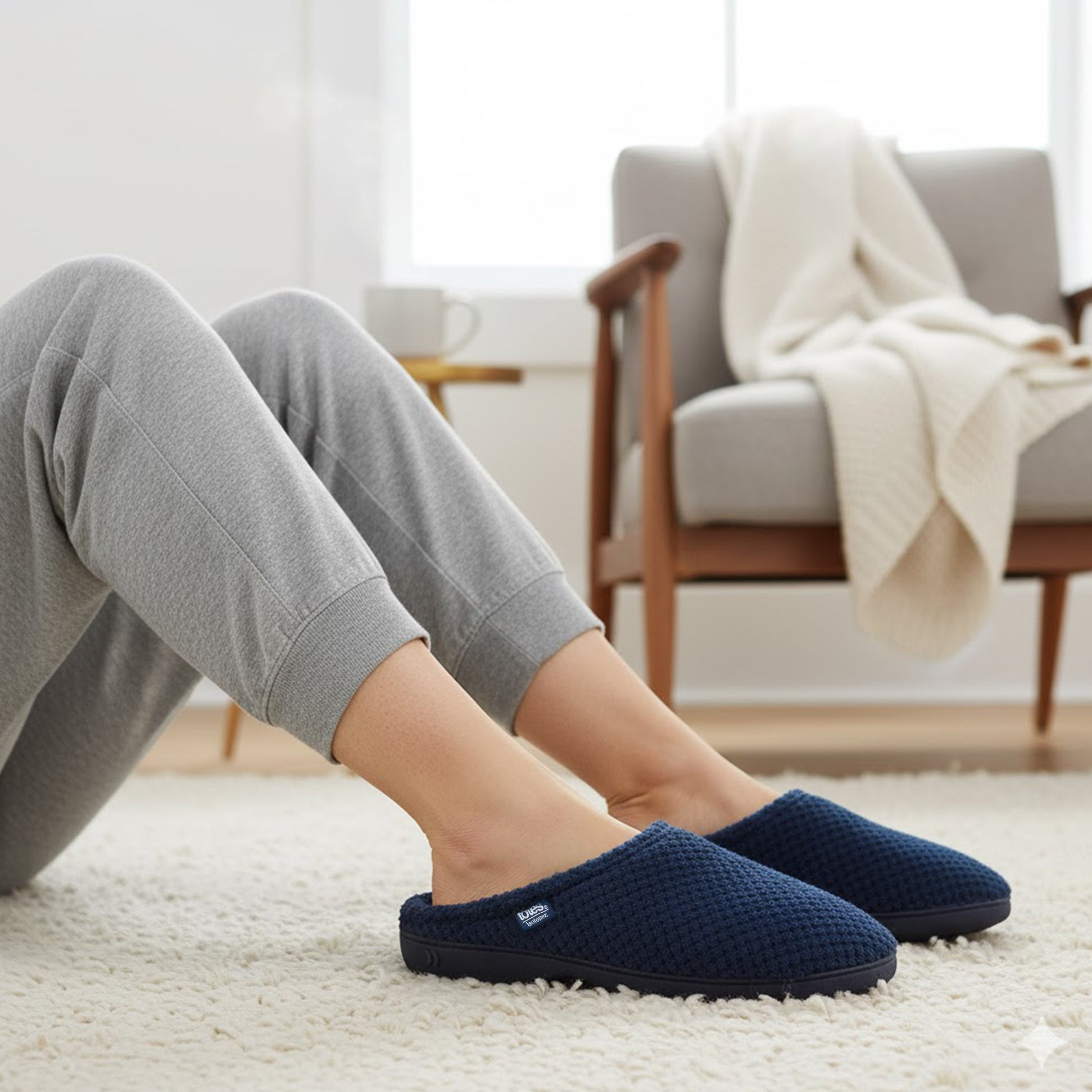 Totes Isotoner POPCORN TERRY Womens Mule Slippers Navy