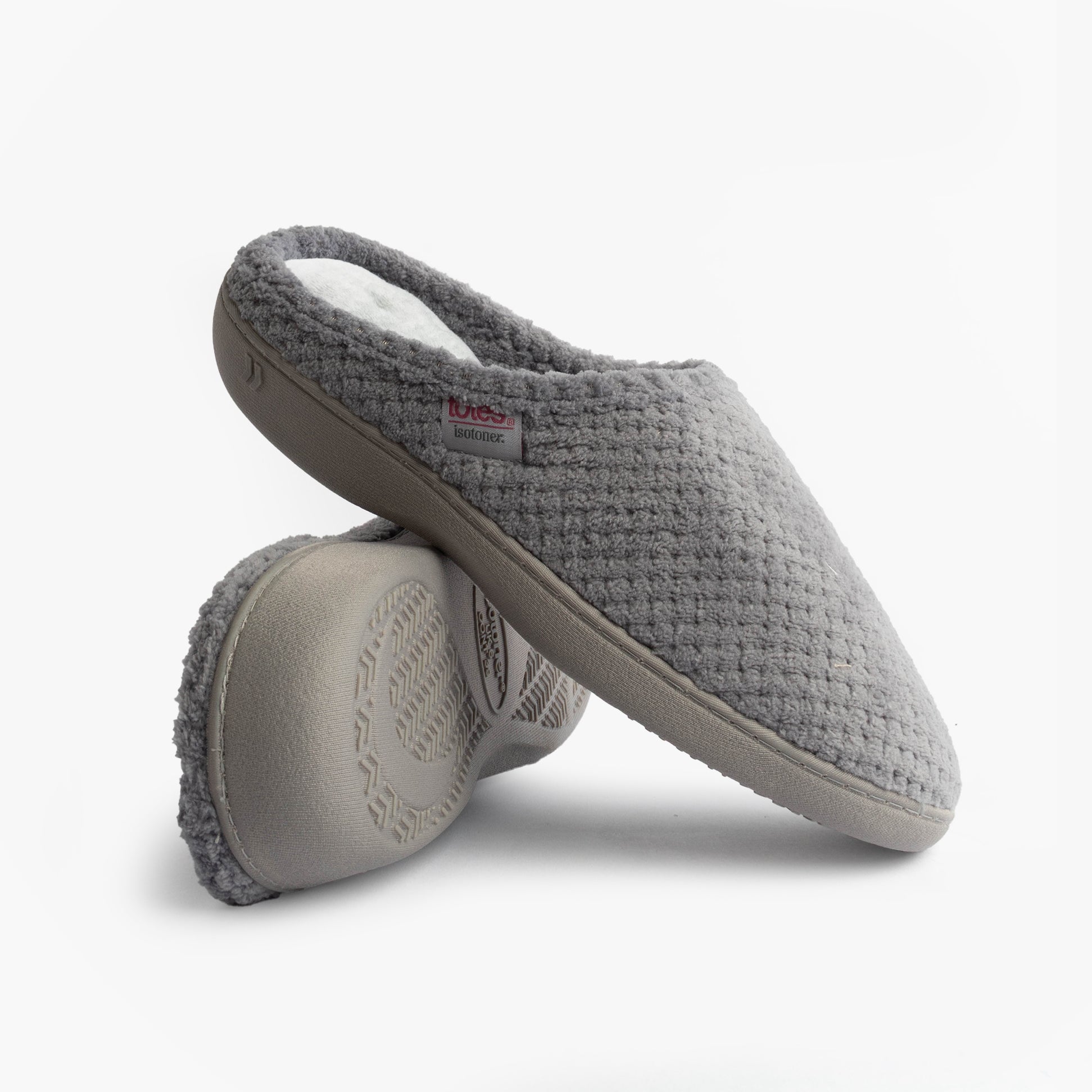 Totes Isotoner POPCORN TERRY Womens Mule Slippers Grey