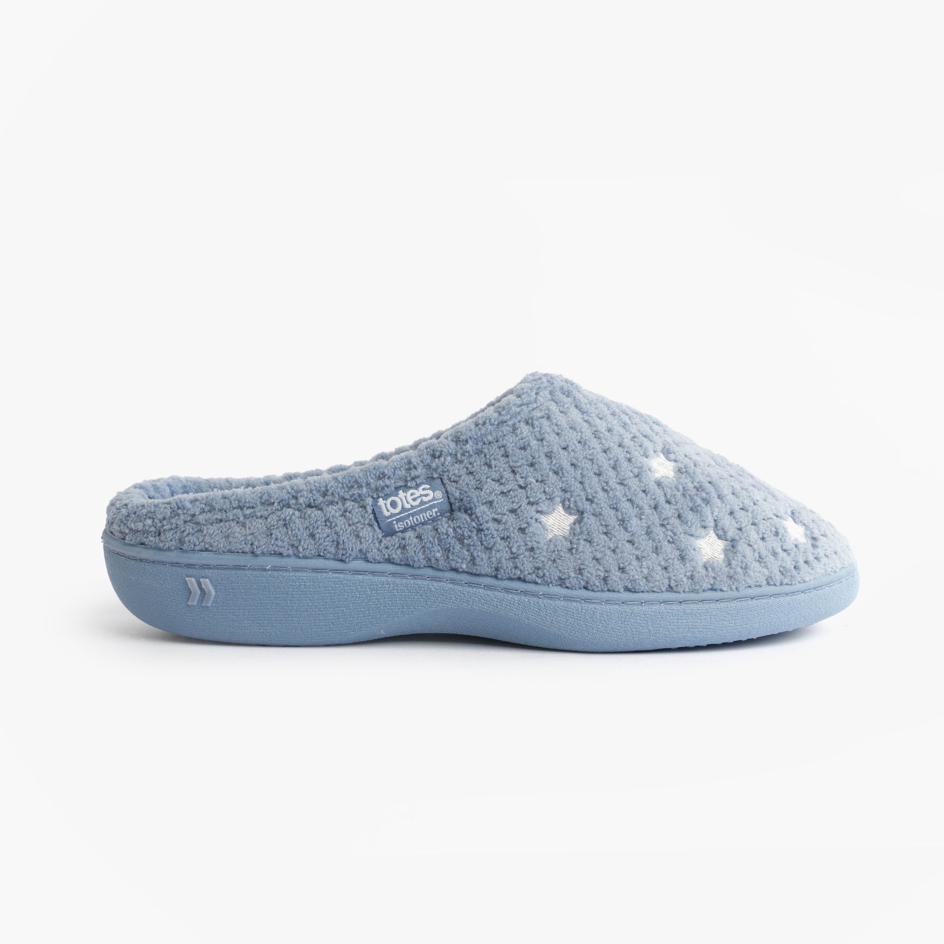 Totes Isotoner POPCORN TERRY Womens Mule Slippers Iris Blue Star