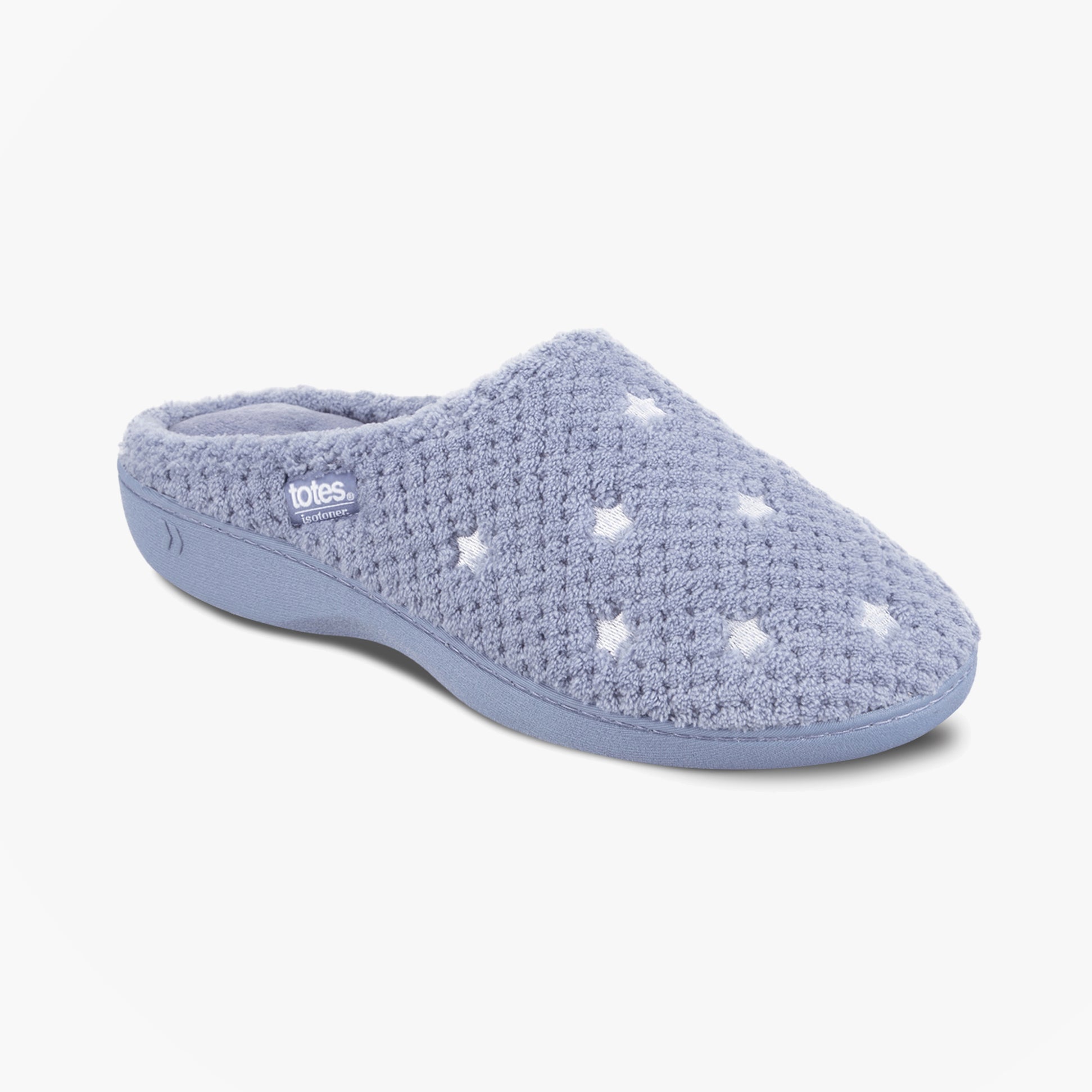 Totes Isotoner POPCORN TERRY Womens Mule Slippers Iris Blue Star