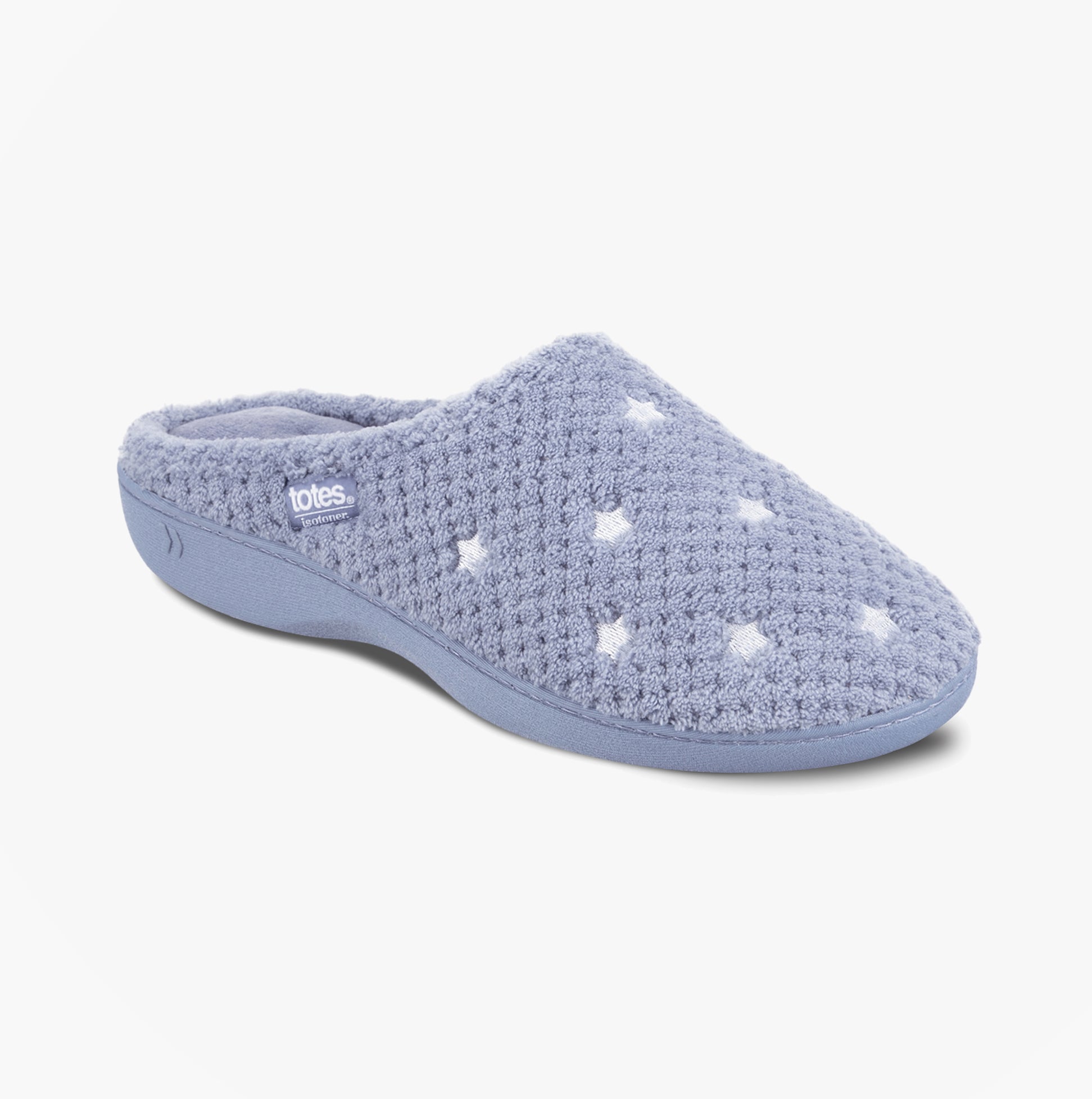 Totes Isotoner POPCORN TERRY Womens Mule Slippers Iris Blue Star