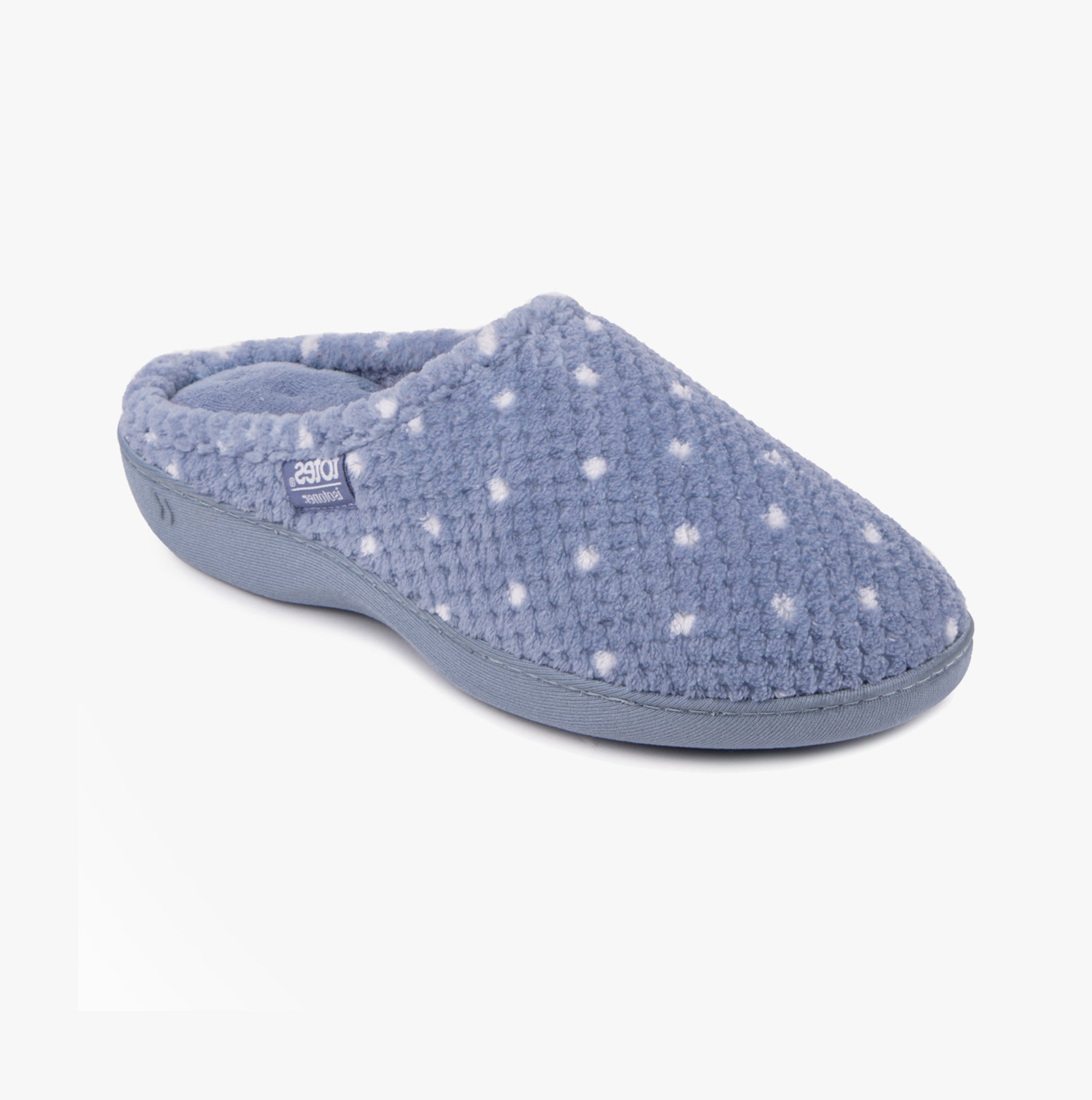 Totes Isotoner POPCORN TERRY Womens Mule Slippers Iris Blue Spot