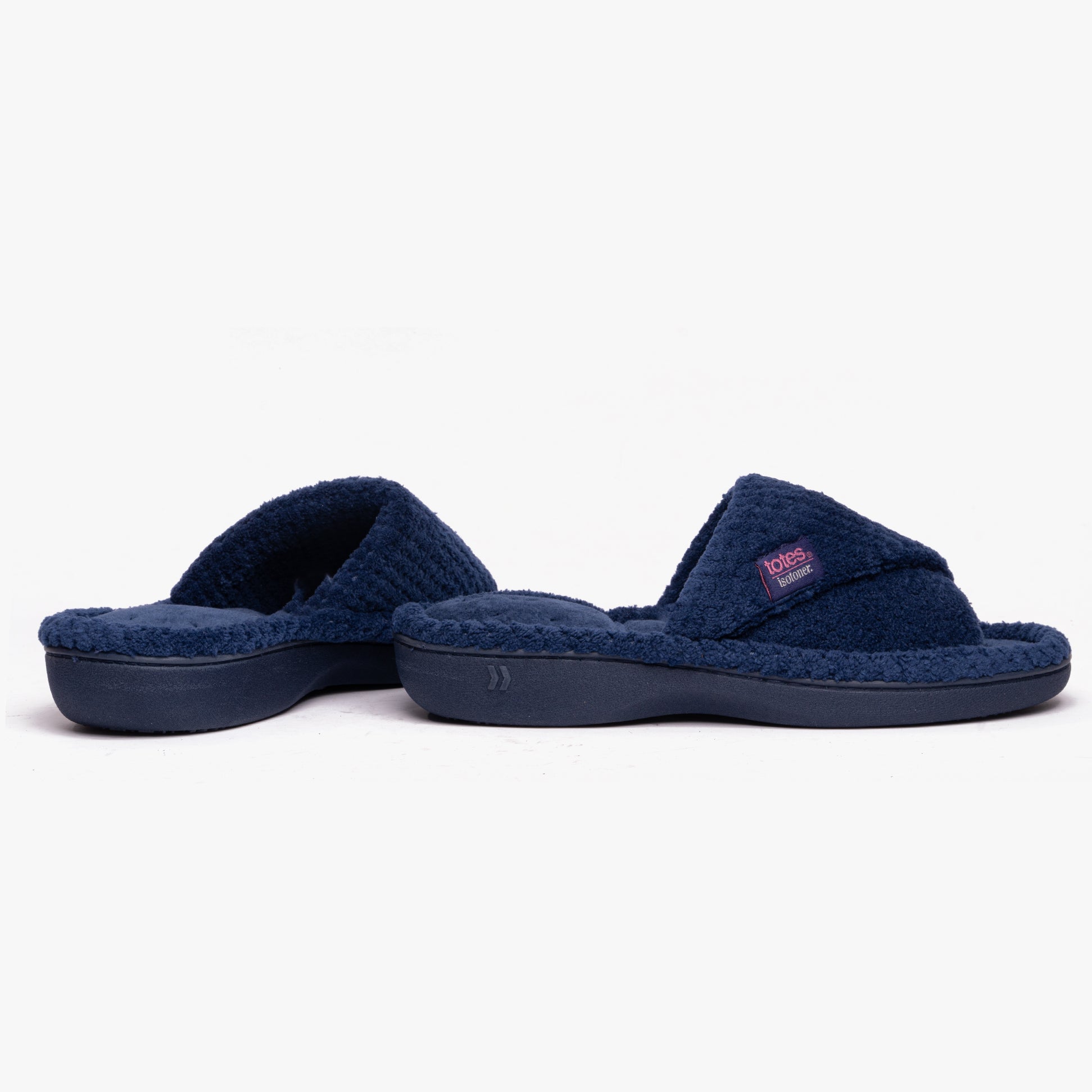 Totes Isotoner POPCORN TURNOVER OPEN TOE Womens Mule Slippers Navy