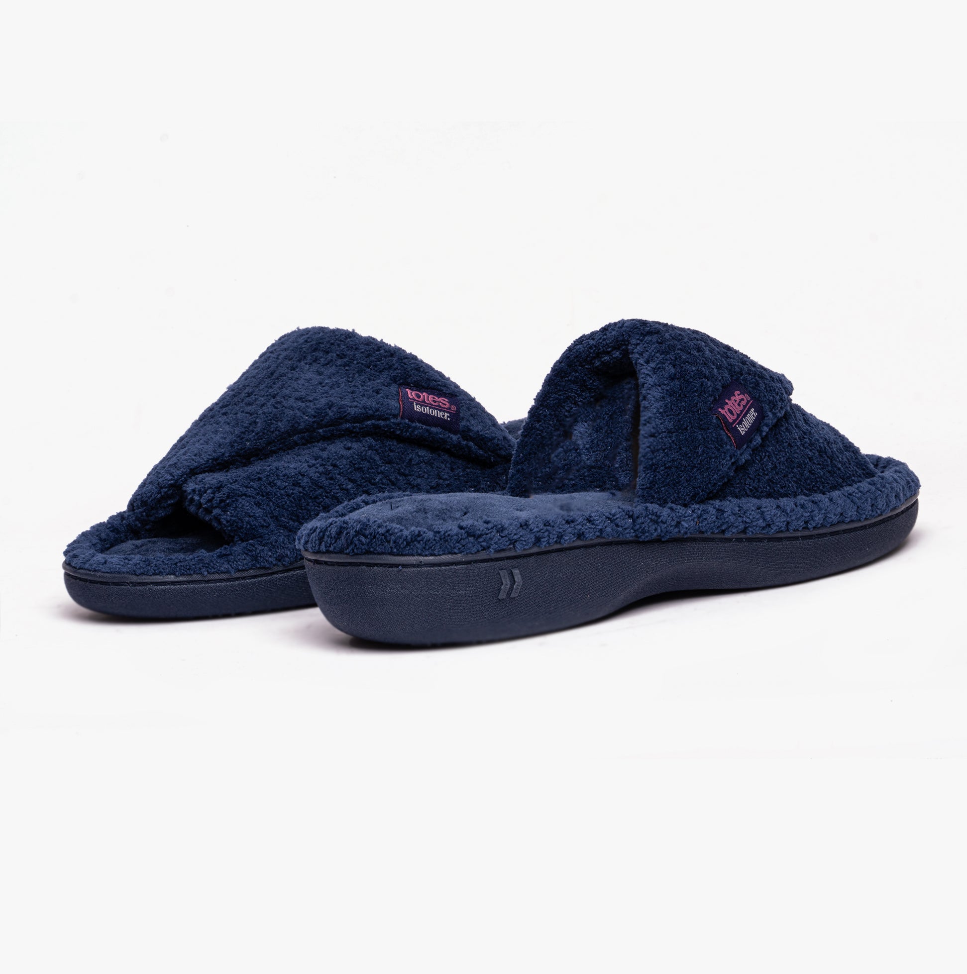 Totes Isotoner POPCORN TURNOVER OPEN TOE Womens Mule Slippers Navy