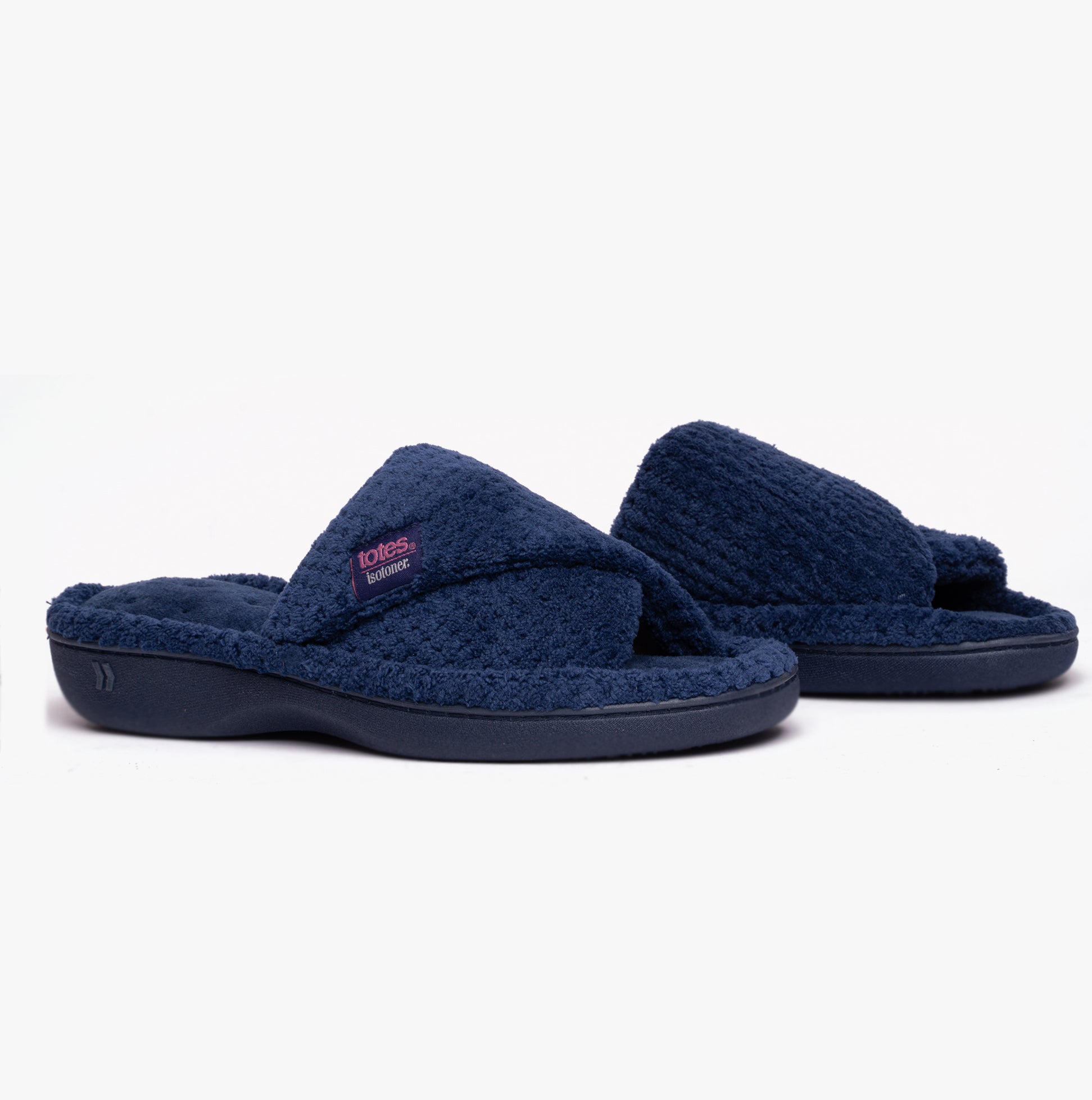 Totes Isotoner POPCORN TURNOVER OPEN TOE Womens Mule Slippers Navy