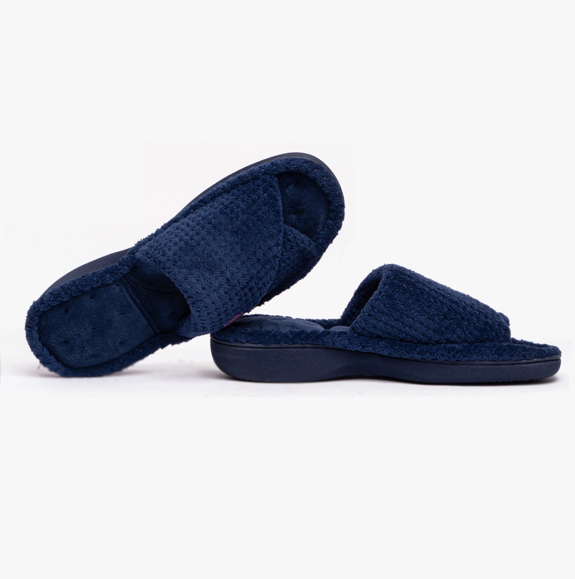 Totes Isotoner POPCORN TURNOVER OPEN TOE Womens Mule Slippers Navy