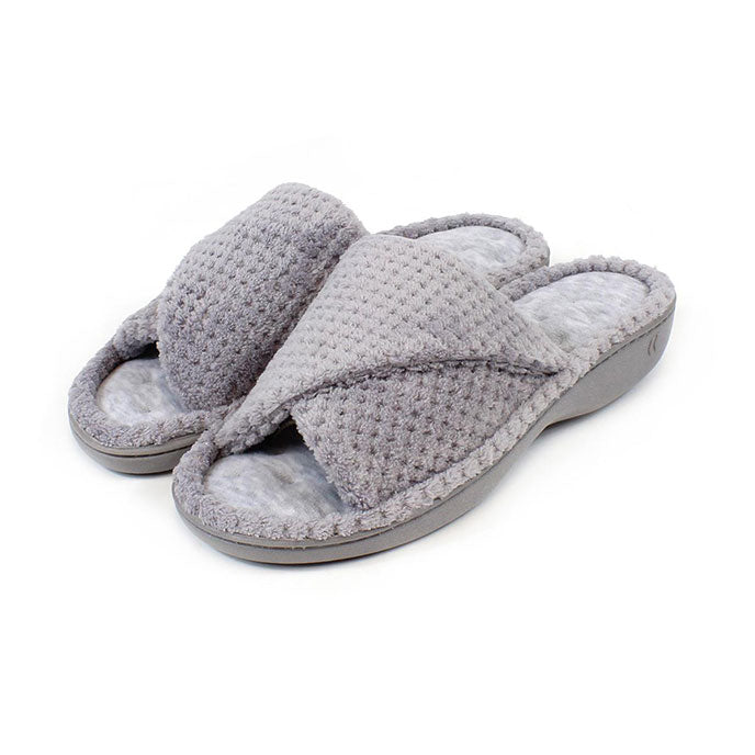 Totes Isotoner POPCORN TURNOVER OPEN TOE Womens Mule Slippers Pale Grey