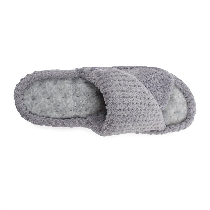 Totes Isotoner POPCORN TURNOVER OPEN TOE Womens Mule Slippers Pale Grey