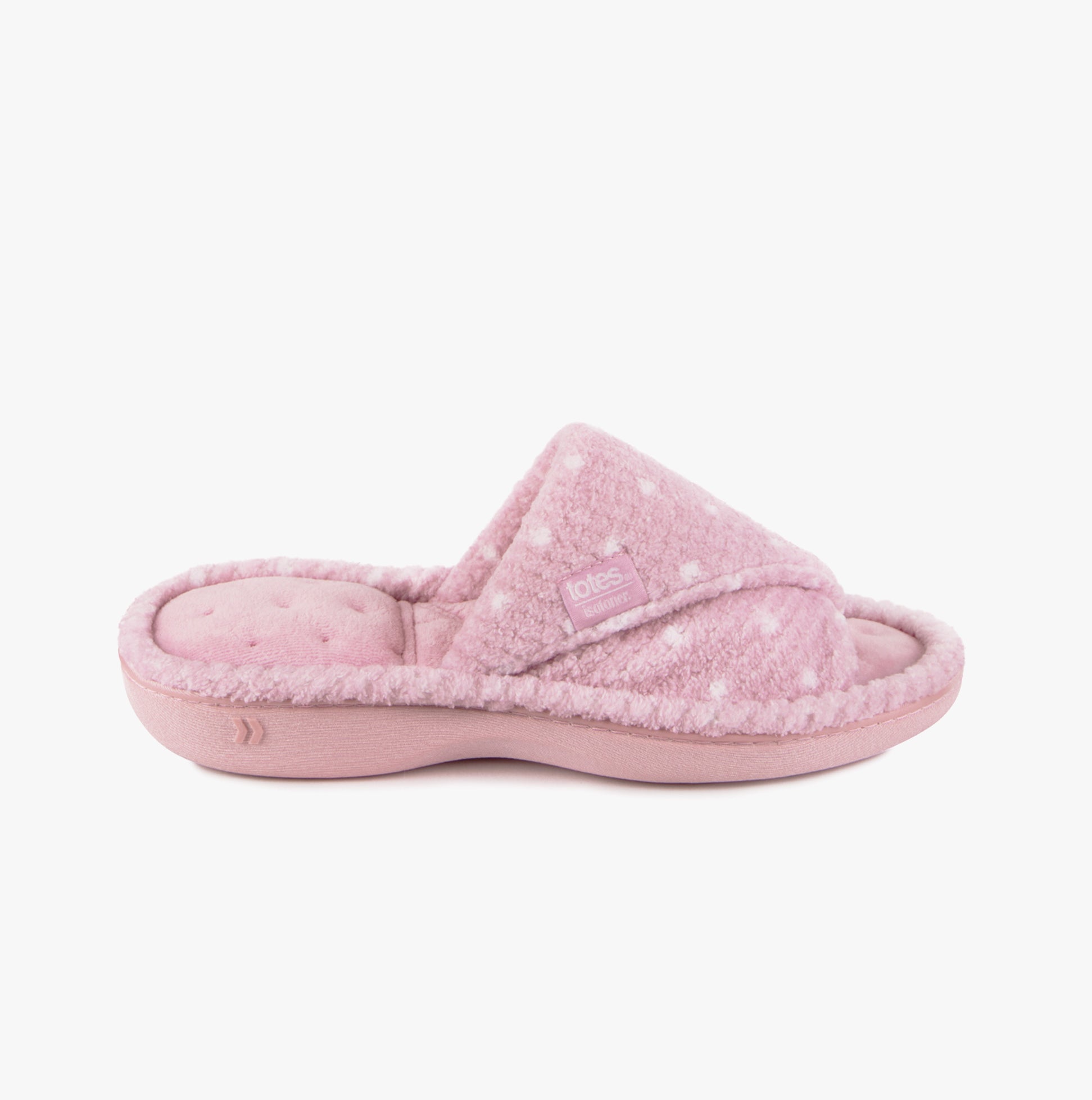 Totes Isotoner POPCORN TURNOVER OPEN TOE Womens Mule Slippers Pink Spot