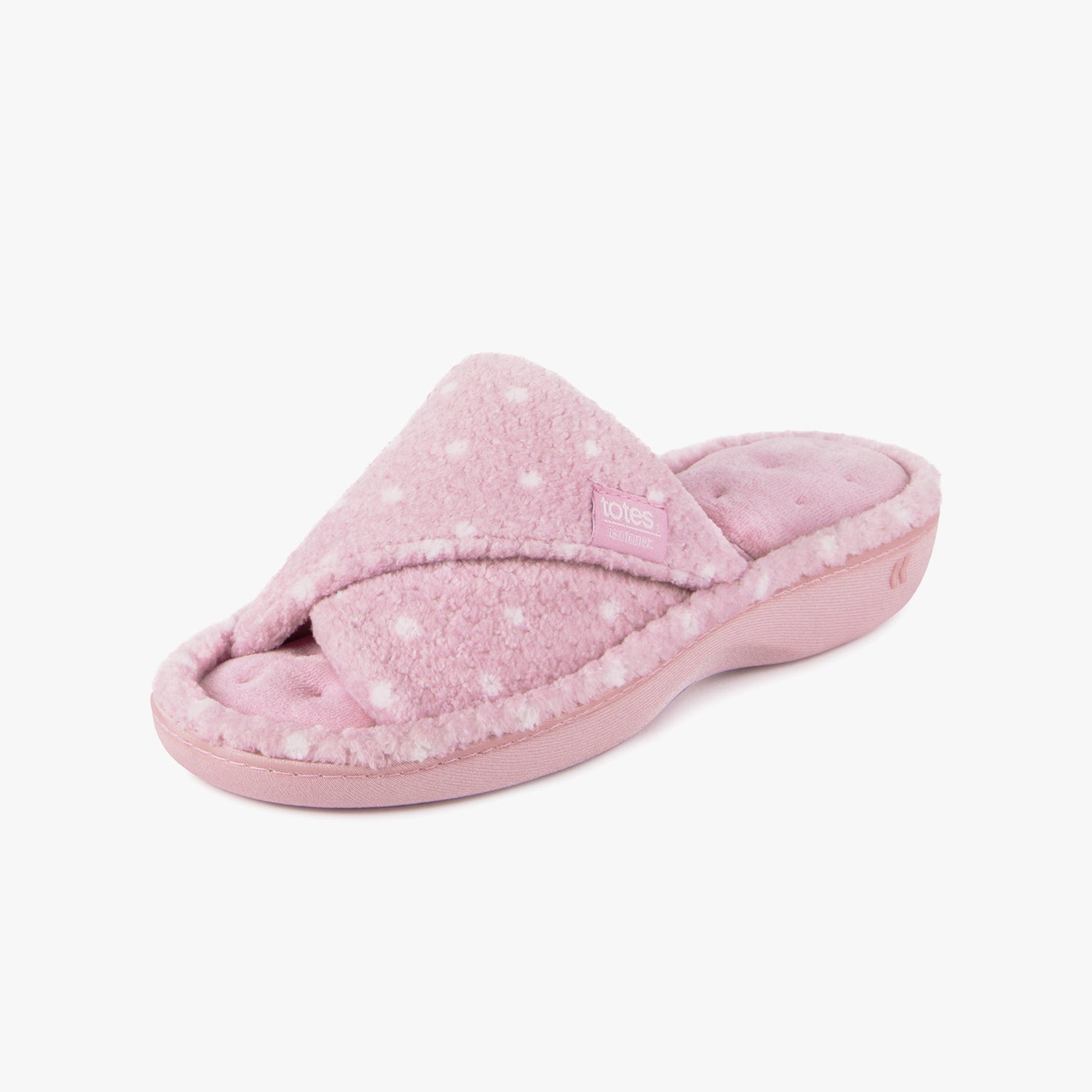 Totes Isotoner POPCORN TURNOVER OPEN TOE Womens Mule Slippers Pink Spot