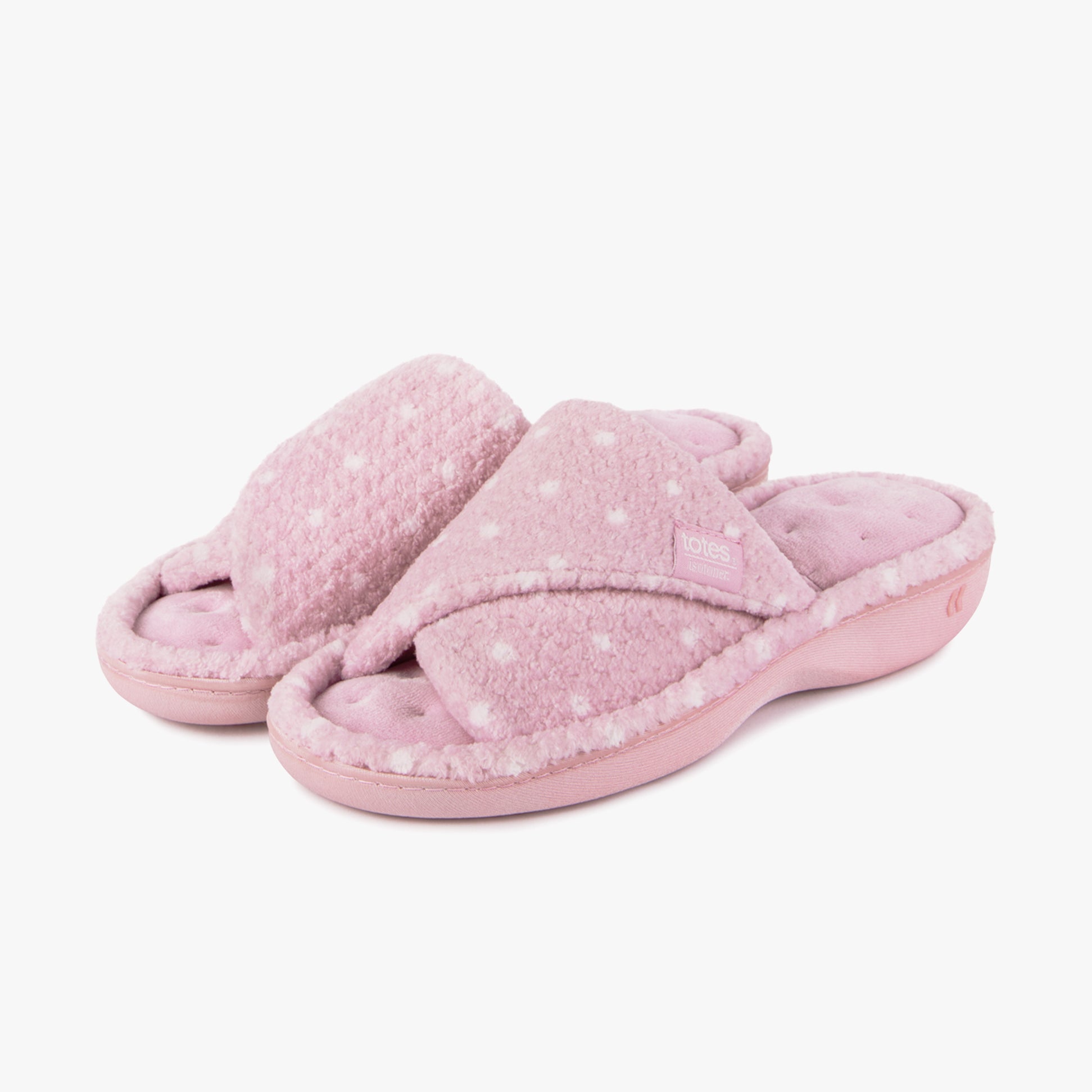 Totes Isotoner POPCORN TURNOVER OPEN TOE Womens Mule Slippers Pink Spot