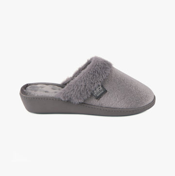 Totes Isotoner SPARKLE VELOUR HEELED MULE Womens Grey Sparkle