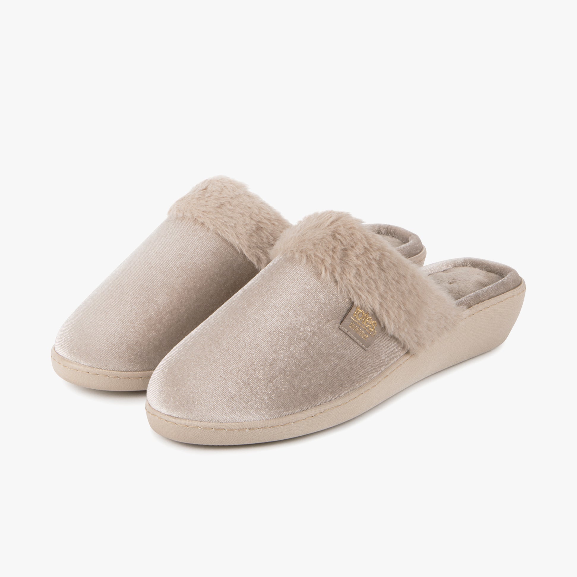 Totes Isotoner SPARKLE VELOUR HEELED MULE Womens Mule Slippers Mink