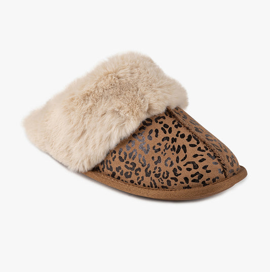 Totes Isotoner REAL SUEDE WITH FUR CUFF Womens Mule Slippers Multi