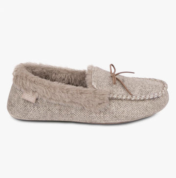 Totes Isotoner HERRINGBONE Womens Moccasin Slippers Beige