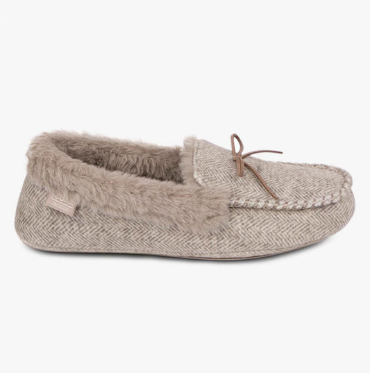 Totes Isotoner HERRINGBONE Womens Moccasin Slippers Beige