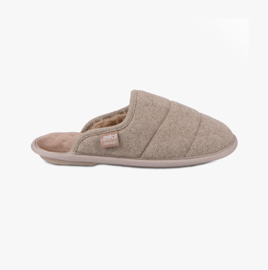 Totes Isotoner HERRINGBONE QUILTED Mule Slippers Womens Mink