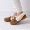 Totes Isotoner GENUINE SUEDE MOCCASIN WITH FAUX FUR LINING Womens Tan