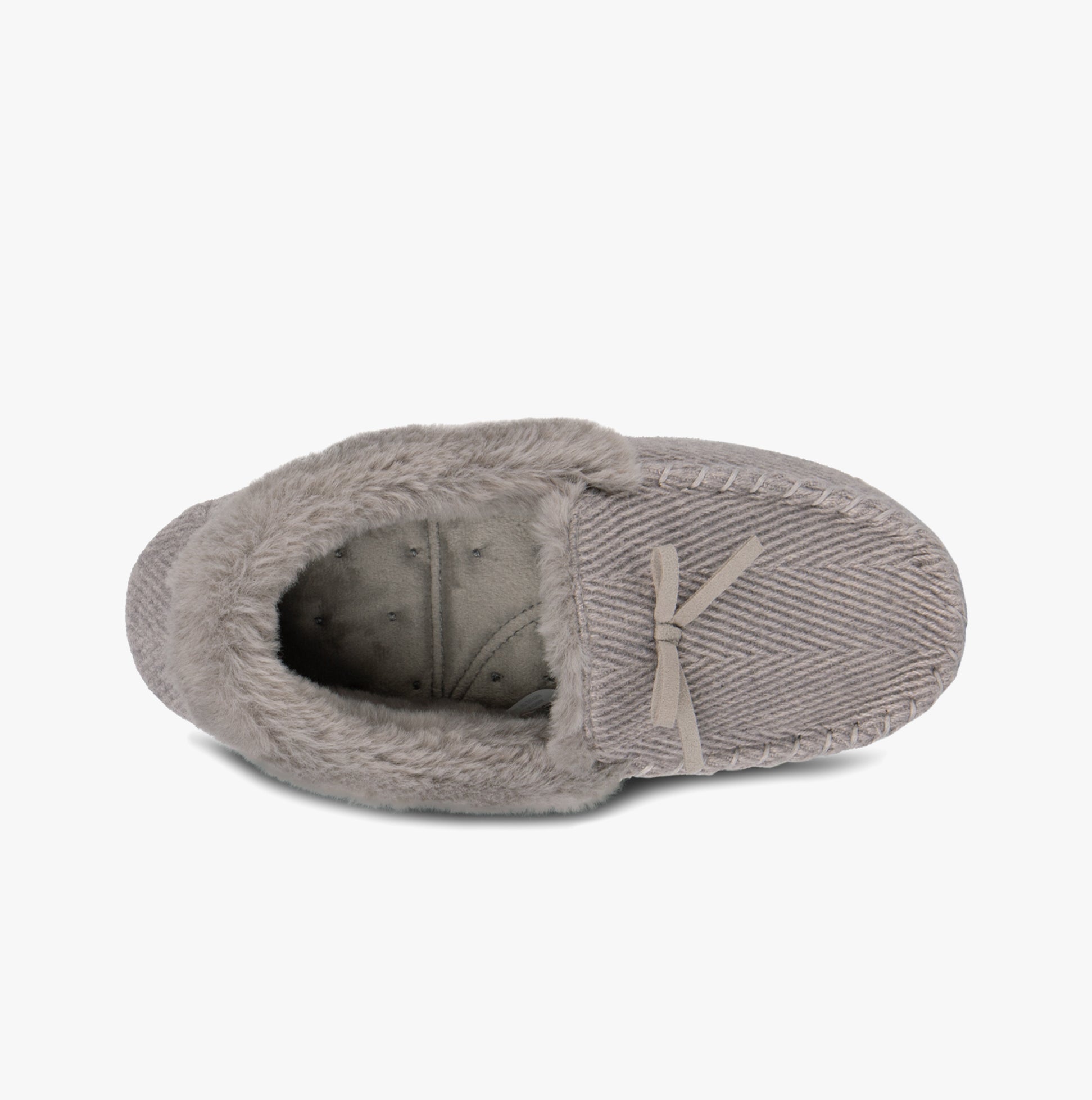 Totes Isotoner HERRINGBONE MOCCASIN WITH FUR CUFF Womens Slippers Grey